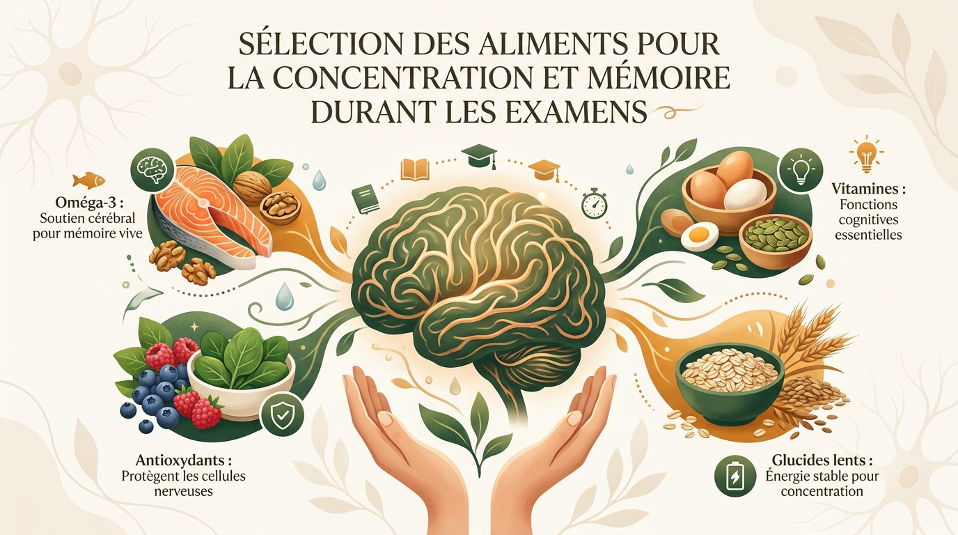 Sélection d'aliments sains pour optimiser la mémoire et la concentration durant les examens