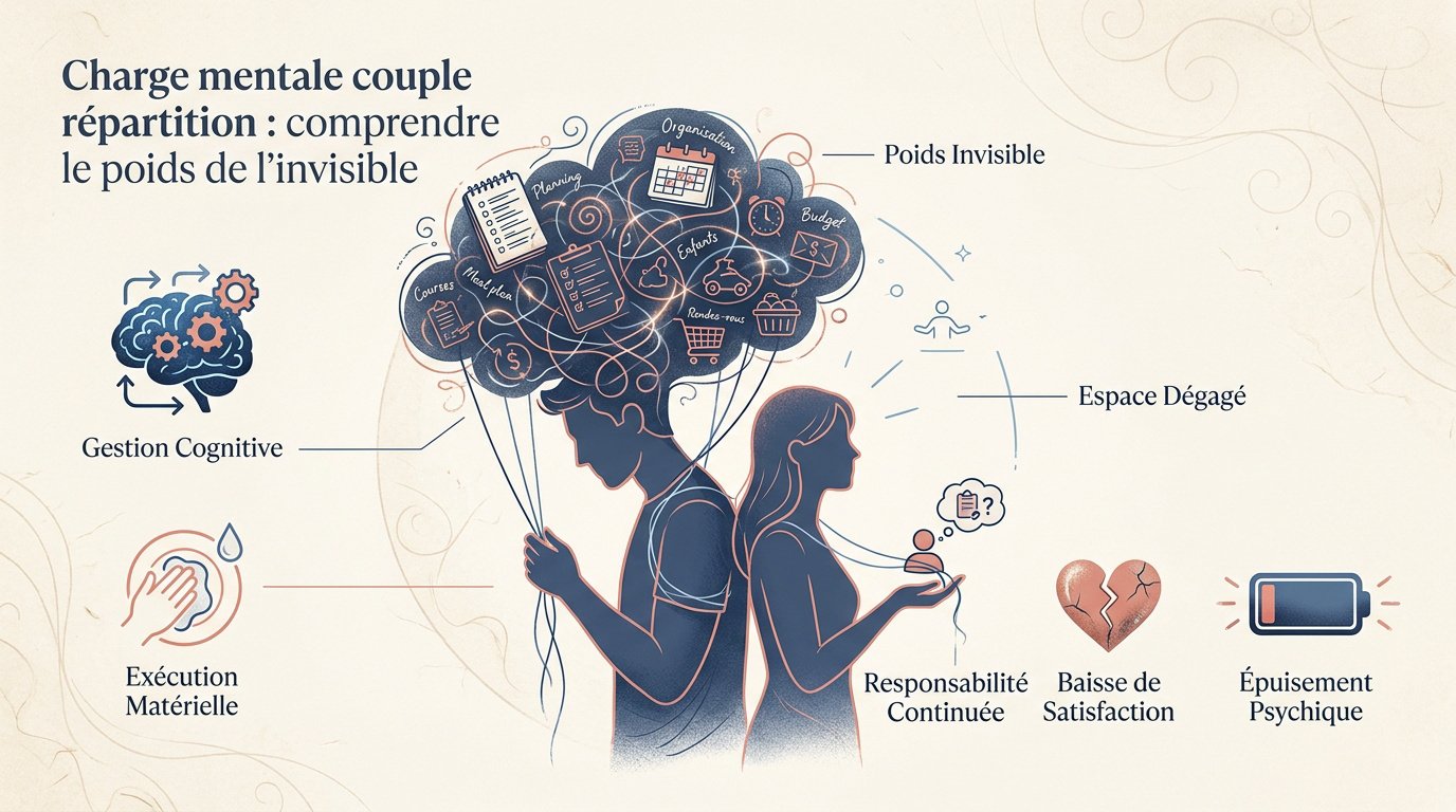 Illustration de la charge mentale et du poids invisible dans la répartition au sein du couple