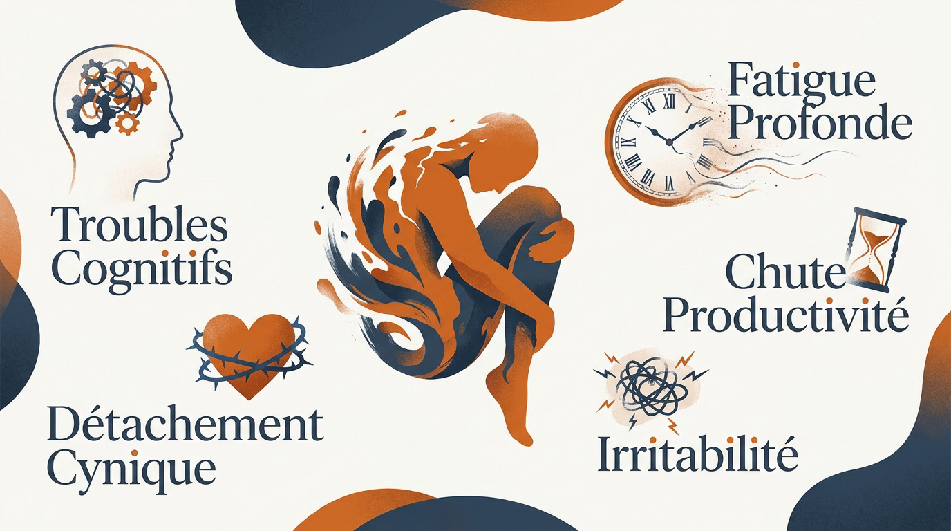 Illustration des symptômes physiques et psychologiques de l'épuisement professionnel