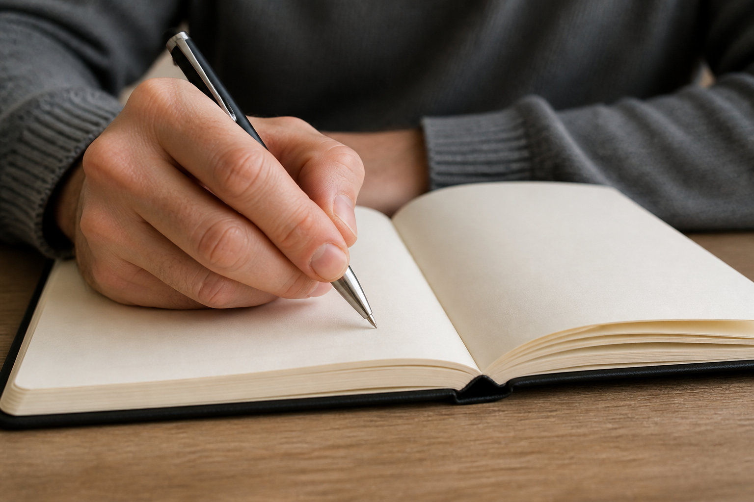 Personne notant ses impressions après une première séance chez un psychologue