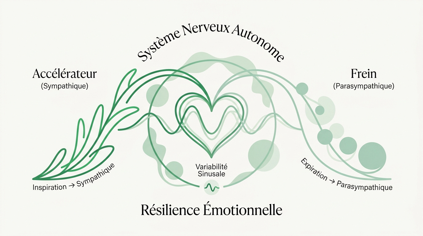 Schéma des systèmes nerveux sympathique et parasympathique lors de la respiration