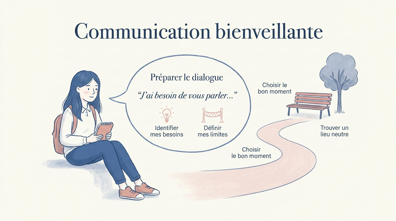 Schéma illustrant la communication bienveillante entre un étudiant et ses parents
