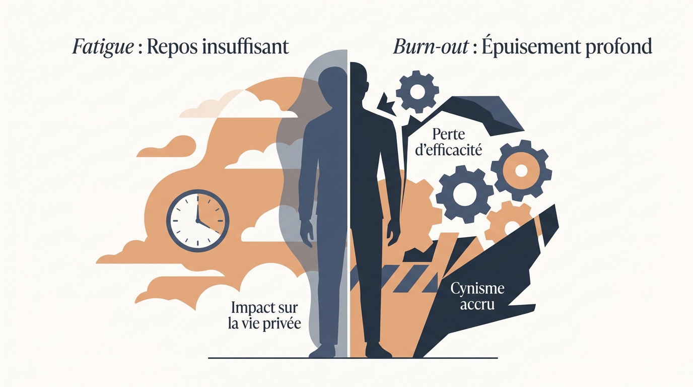 Comparaison entre fatigue passagère et burn-out professionnel