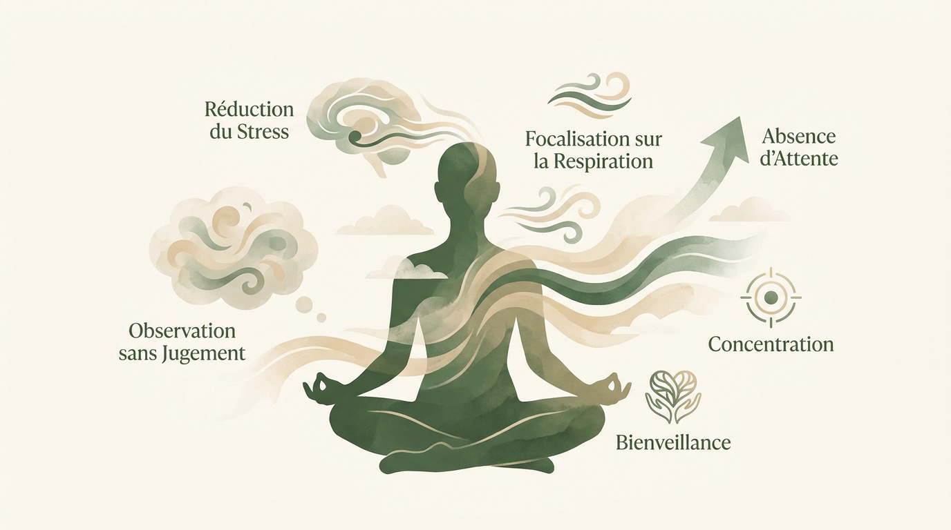 Illustration d'une séance de méditation de pleine conscience pour débutant