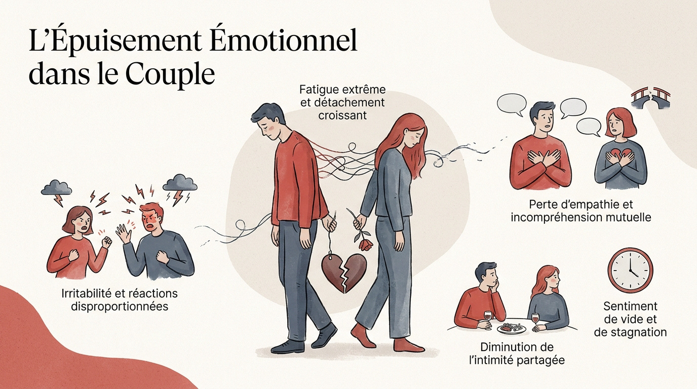 Illustration de l'épuisement émotionnel et de la distance dans le couple