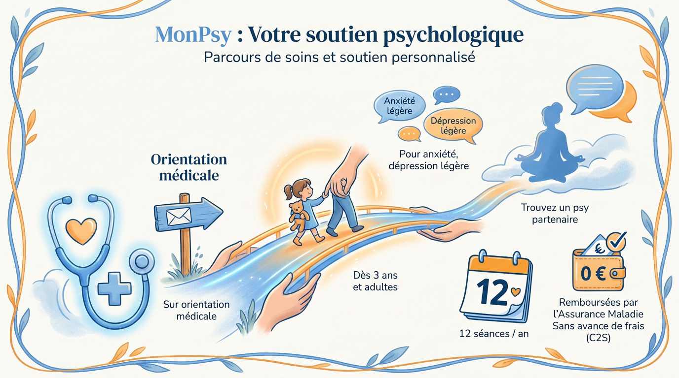 Illustration du dispositif MonPsy pour le remboursement des séances de psychologie