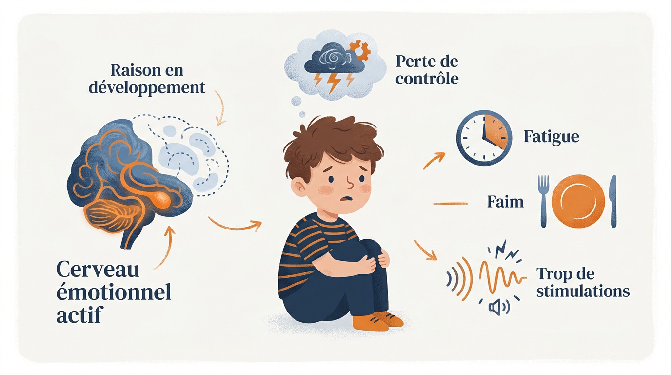 Enfant de 5 ans en proie à une tempête émotionnelle illustrant l'immaturité du cortex préfrontal