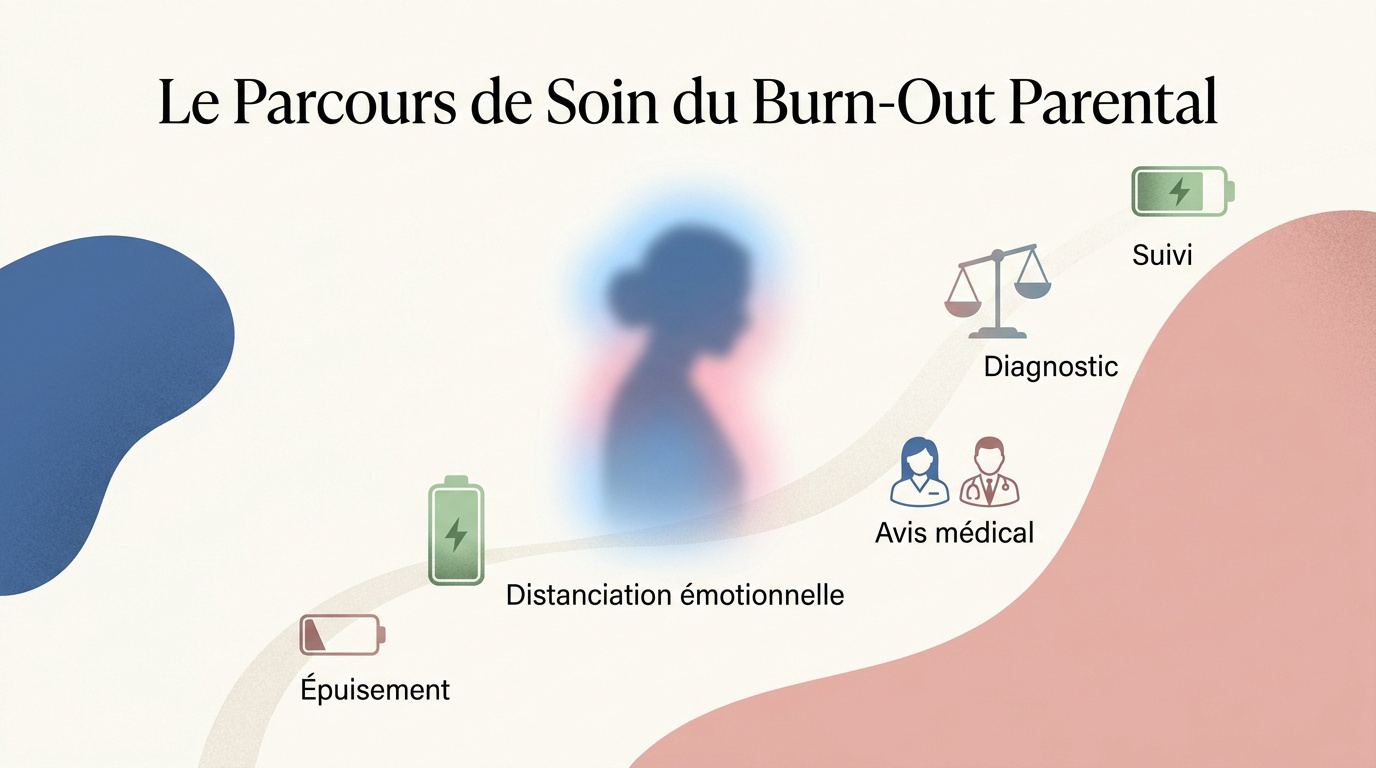 Schéma explicatif du parcours de soin pour le traitement du burn-out parental