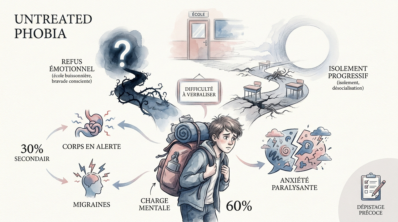 Jeune élève manifestant des signes d'anxiété devant son établissement scolaire