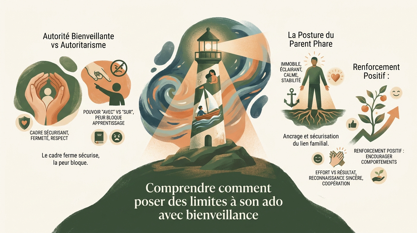Parent et adolescent discutant calmement dans un salon pour fixer des règles